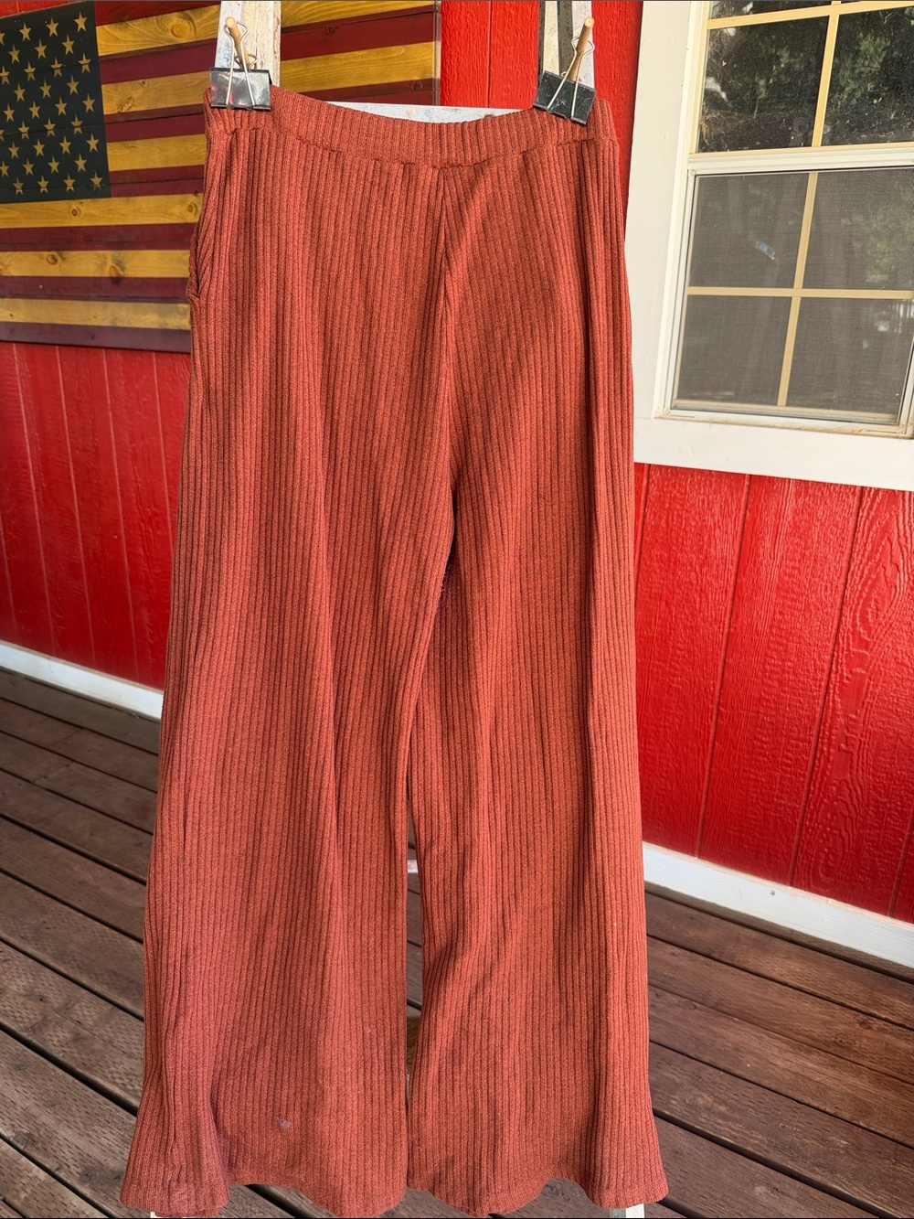 SHEIN Rust Ribbed Wide-Leg Pants - Picture 3 of 6